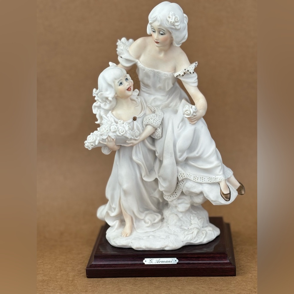 Mother and Child Figurine with wood base
